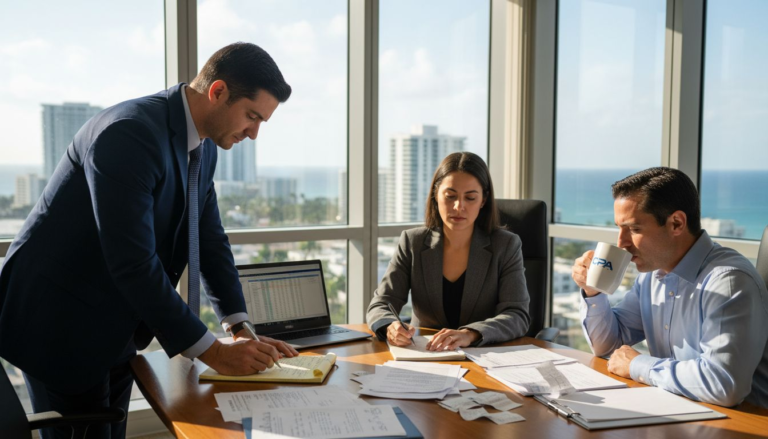 Miami CPA team collaborating in bright office