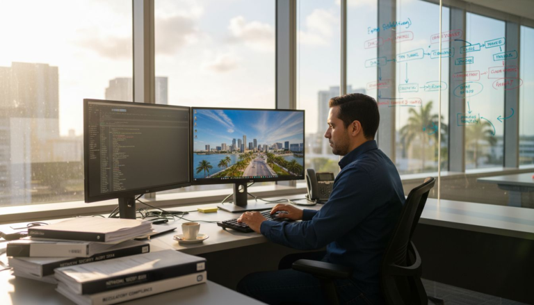 Miami cybersecurity expert at office desk