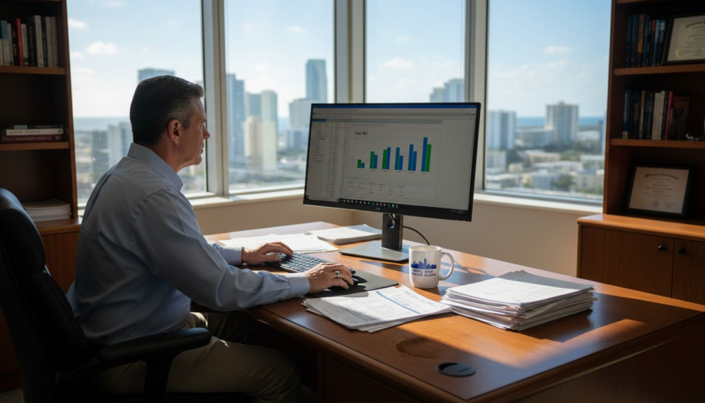 Internal Consultants: Tech Roi For Miami Cpas - Transform 42 Inc Cpa Analyzing Tech Roi At Desk