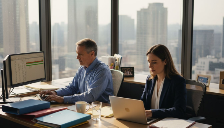 CPA and lawyer working at office desks