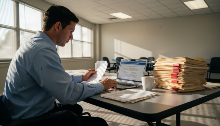 Miami compliance manager reviewing vendor files