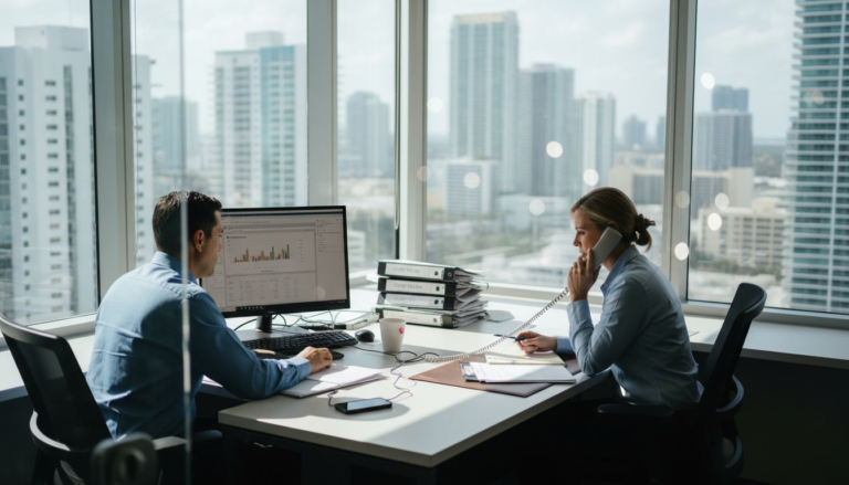 Accountants using IT services in Miami office