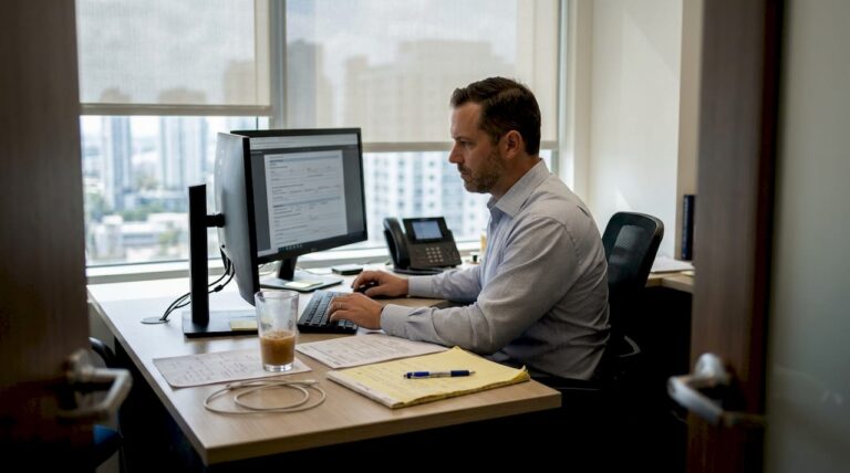 Professional updating digital documents in office