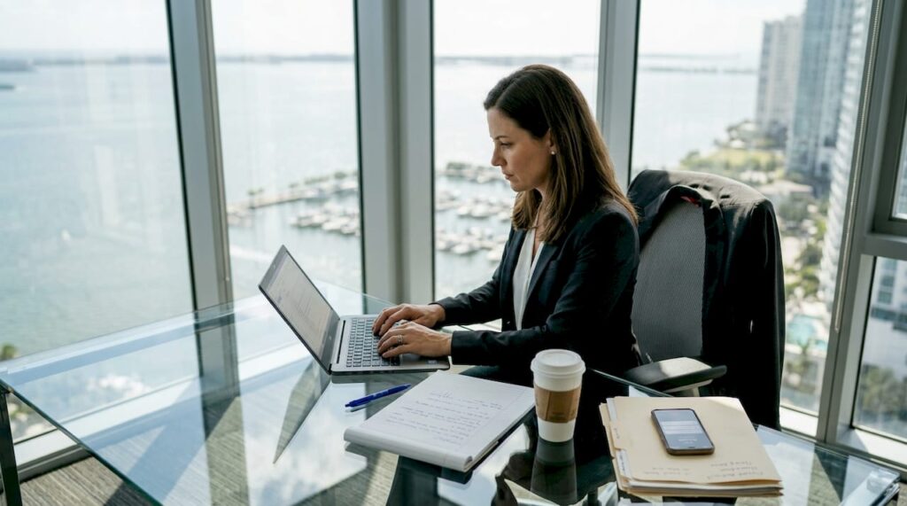 5 Key Benefits Of Digital Consulting For Miami Professionals - Transform 42 Inc Miami Lawyer Working In Waterfront Office