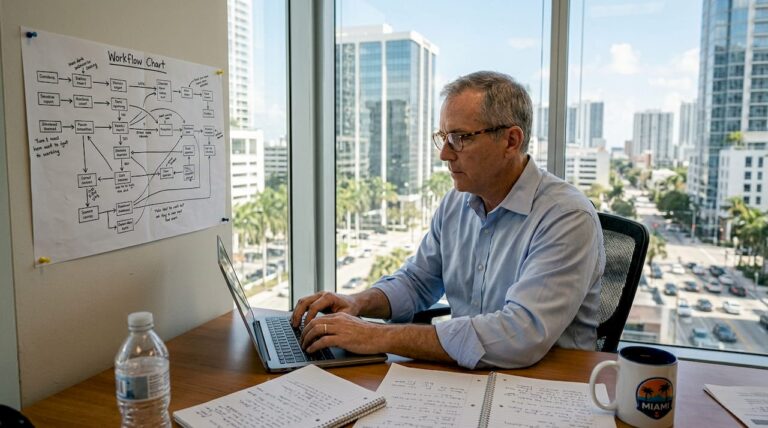 Executive working with workflow chart in Miami