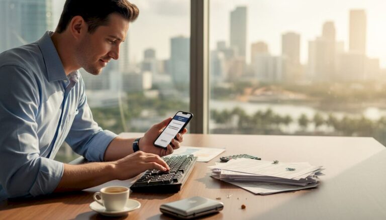 Accountant responding to client request at service desk