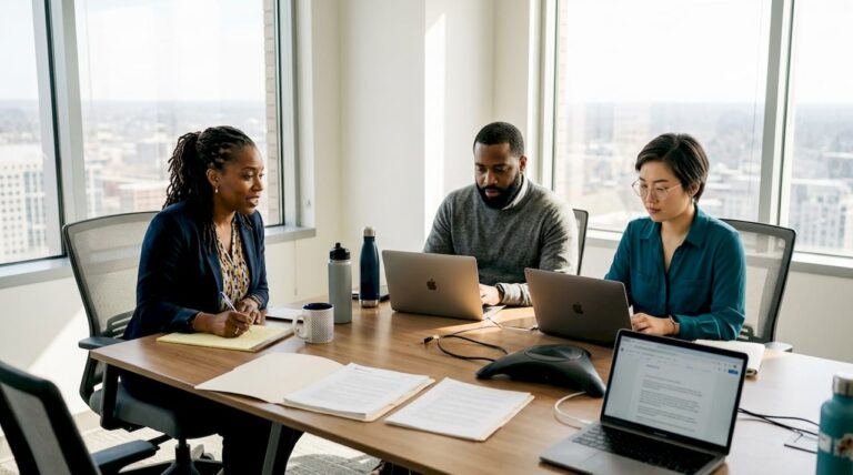 Business team collaborating on governance strategy