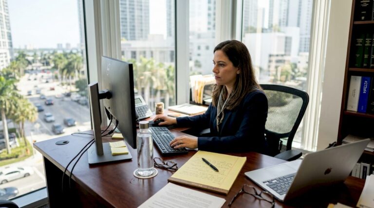 Attorney using workflow software in Miami office