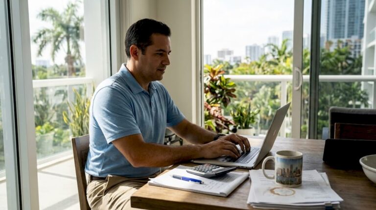 Miami CPA working at home office desk