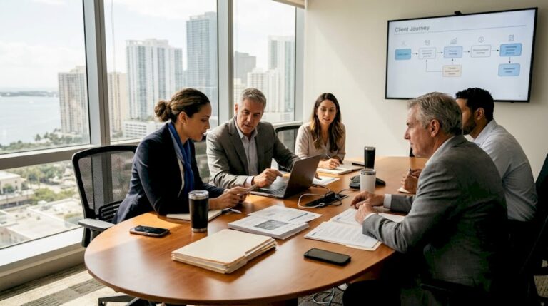 Miami professionals working in a digital office