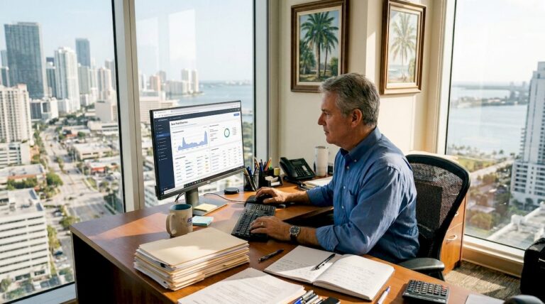 Blogs - Transform 42 Inc Miami Cpa Reviewing Compliance Dashboard At Desk