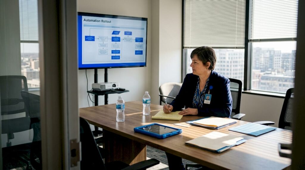Top Automation Examples Transforming U.s. Government Efficiency - Transform 42 Inc Federal Employee Reviewing Automation Process Chart