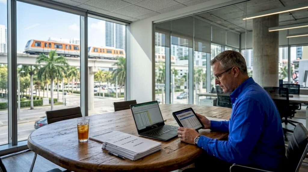 It Infrastructure Checklist For Miami Accounting And Law Practices - Transform 42 Inc Accountant Reviewing It Checklist In Miami Office