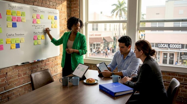 Miami team using Agile whiteboard in office