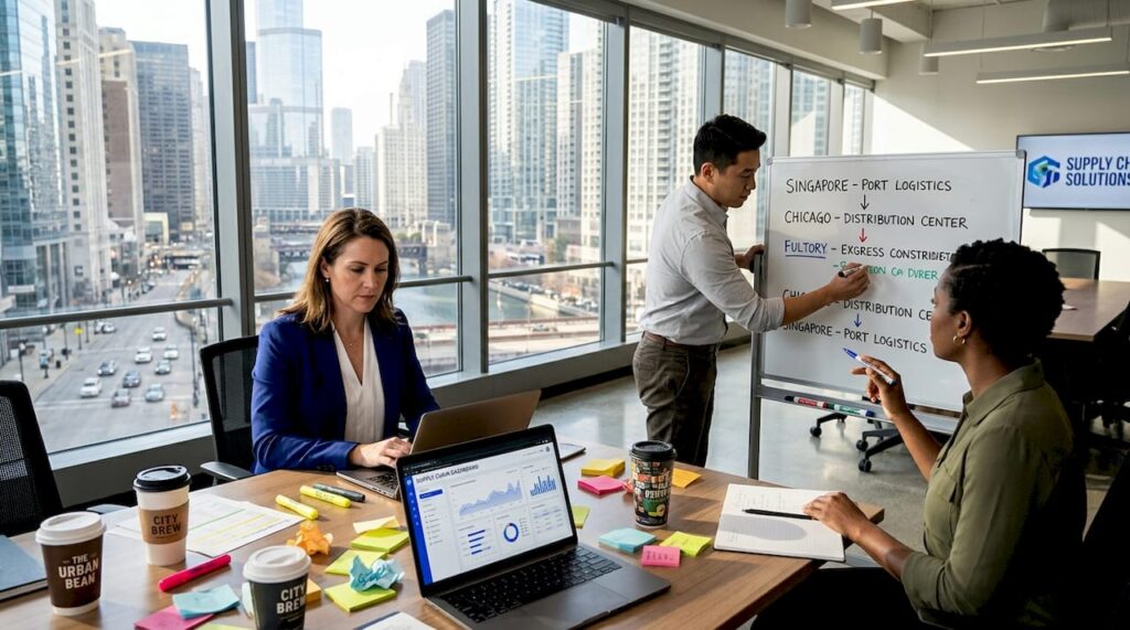 Mitigating Supply Chain Risk: Strategies That Work - Transform 42 Inc Team Analyzing Supply Chain Risk Map Together