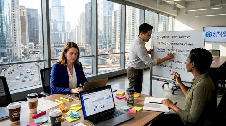 Blogs - Transform 42 Inc Team Analyzing Supply Chain Risk Map Together