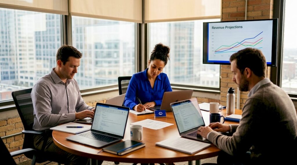 Benefits Of Data Analytics For Business Growth - Transform 42 Inc Business Team Using Analytics In Office Meeting