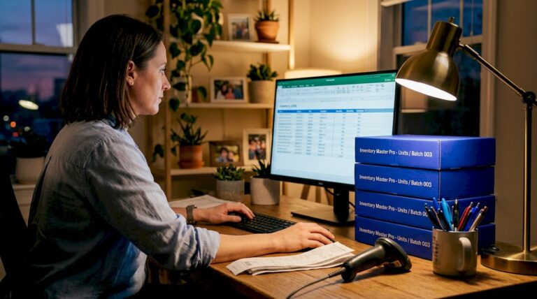 Small business owner updating digital inventory