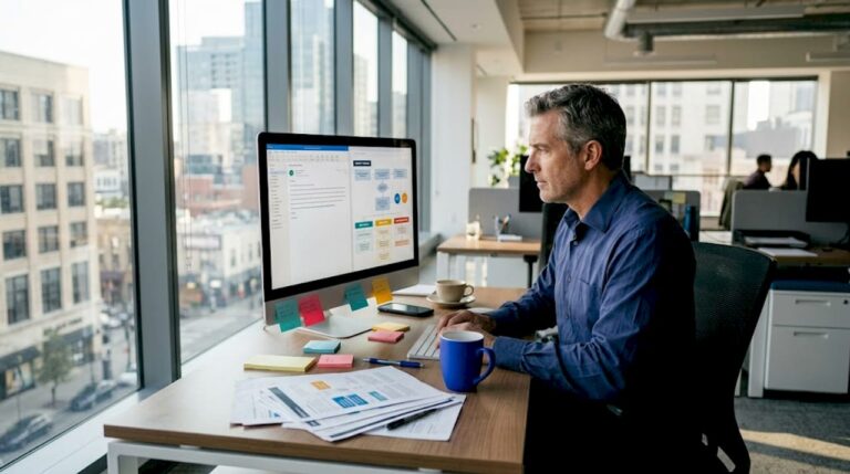 Business owner manages workflow automation